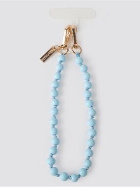 NIB Beaded Phone Wrist Strap in Light Blue with Gold Hardware